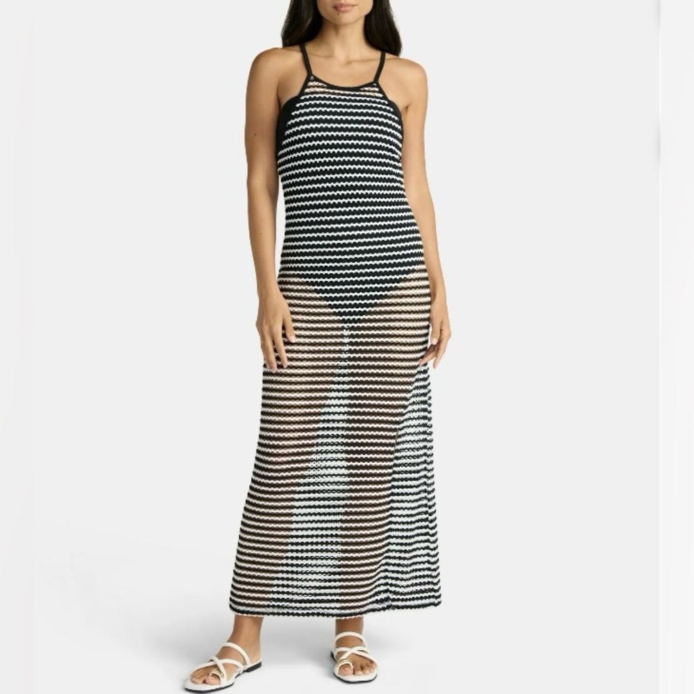 Time and Tru Women's Striped Halter Slit Midi Swim Coverup Dress Size S (4-6)